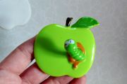 Wall Hook, Plastic Apple, Worm (new).