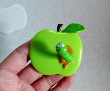 Wall Hook, Plastic Apple, Worm (new).