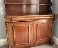 mid-19th-century Victorian mahogany chiffonier sideboard featuring