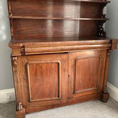 mid-19th-century Victorian mahogany chiffonier sideboard featuring