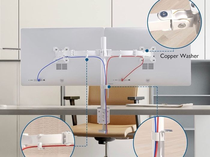 Dual Monitor Arm Desk Mount, Adjustable for 13/27 Inch  Screens, VESA 75x75/100x100, Full Motion Tilt, 360 Rotation, Height Adjustable, Max 10kg per Arm, Easy Install, White