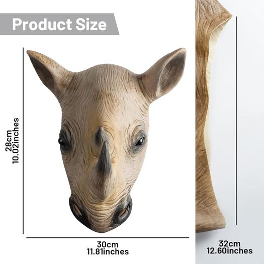 Rhino Mask Head Animal Latex Full Head Realistic Masks Fancy Dress for Halloween Carnival Costume Party,Brown,M