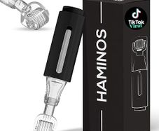 HAMINOS Derma Roller with Reservoir for Hair, Beard, Skin, Lips, Wrinkles, Stretch Marks, Hyperpigmentation - Instant Serum Application, 105 Titanium Needles 0.25 mm
