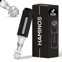 HAMINOS Derma Roller with Reservoir for Hair, Beard, Skin, Lips, Wrinkles, Stretch Marks, Hyperpigmentation - Instant Serum Application, 105 Titanium Needles 0.25 mm