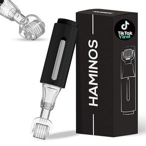 HAMINOS Derma Roller with Reservoir for Hair, Beard, Skin, Lips, Wrinkles, Stretch Marks, Hyperpigmentation - Instant Serum Application, 105 Titanium Needles 0.25 mm