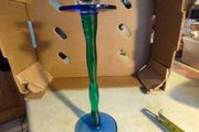 Parlane collection candle holder hand made coloured glass blue and green stem.