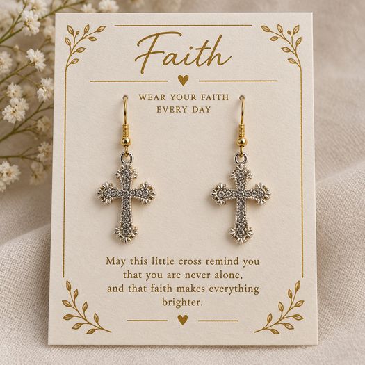 Faith cross drop earrings - new on display card