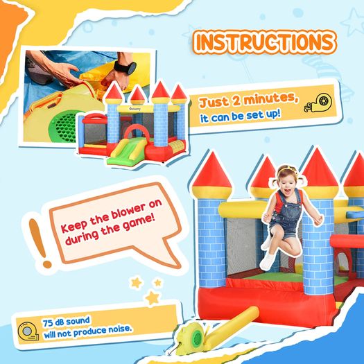 Kids Bouncy Castle Inflatable Trampoline Slide Pool Basket for Kids Age 3-10, 3 x 2.75 x 2.1m