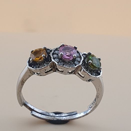 Vintage 925 Sterling Silver Multi-Stone Tourmaline Adjustable Ring