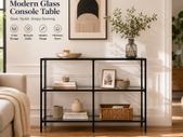 Modern Glass Console Table with Tempered Glass Shelves