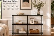 Modern Glass Console Table with Tempered Glass Shelves