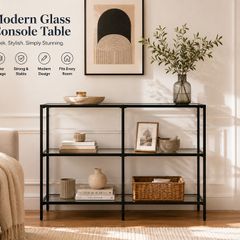 Modern Glass Console Table with Tempered Glass Shelves