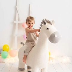 Crochet Plush Pony, Friendship Fabric with Hypoallergenic Cotton Wool, Foam Filling and Wood Texture, Crochet Pony White and Grey