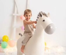 Crochet Plush Pony, Friendship Fabric with Hypoallergenic Cotton Wool, Foam Filling and Wood Texture, Crochet Pony White and Grey