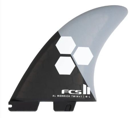 FCS II AM Twin +1 Al Merrick Trailer Stabiliser PG Performance Glass Surfboard Fins - Grey Charcoal