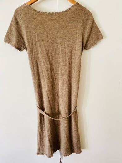Massimo Dutti Wool and Cashmere Knit Dress Beige Belted Dress Size M