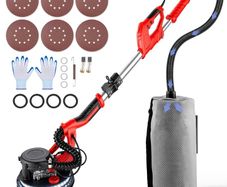 Electric Drywall Sander 750W Foldable Sheetrock Sander, with Telescope Handle, Electric Sander, Variable Speed 800-1750 RPM, Wall Sander, with LED Strip Light and Vacuum Bag