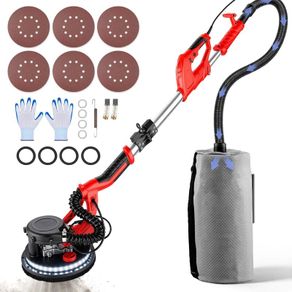 Electric Drywall Sander 750W Foldable Sheetrock Sander, with Telescope Handle, Electric Sander, Variable Speed 800-1750 RPM, Wall Sander, with LED Strip Light and Vacuum Bag
