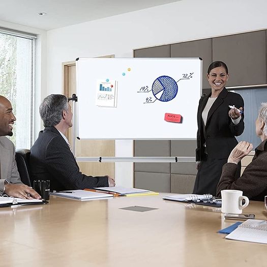 Double-Sided Magnetic Revolving Mobile Whiteboard, Aluminium Frame & Stand,W110xH75 (FREE POSTAGE)