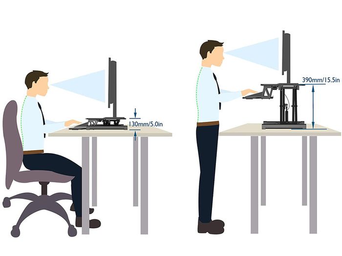 _Standing Desk Height Adjustable Sit / Stand Desk Converter with Deep Keyboard Tray Sit-to-Stand Desk for Laptop