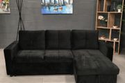 Black Velvet corner sofa bed with storage