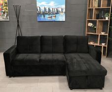 Black Velvet corner sofa bed with storage