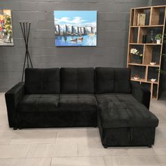 Black Velvet corner sofa bed with storage