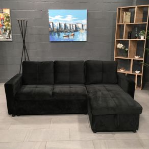 Black Velvet corner sofa bed with storage
