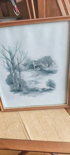 BY, F. Massa, Set Of 3 Vintage Framed watercoulored Drawings Prints Countryside