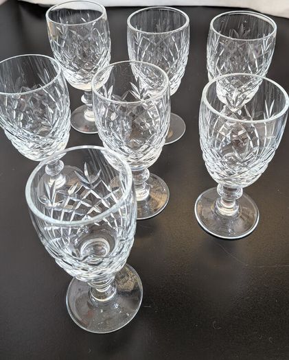 Vintage Cut Crystal Diamond & Fan Glasses Matching Set of 7