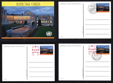 2009 United Nations Geneva (4) postcards showing View of the Office of the United Nations in Geneva both mint and used