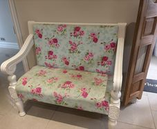 Vintage Solid Timber Pub Bench  Reupholstered & Painted