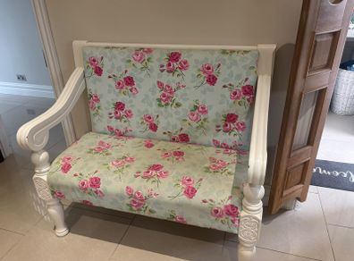 Vintage Solid Timber Pub Bench  Reupholstered & Painted