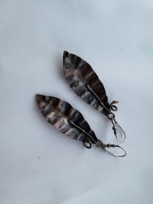 Handmade copper leaf shaped earrings
