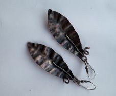 Handmade copper leaf shaped earrings