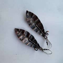 Handmade copper leaf shaped earrings