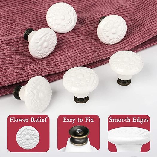 12 Pcs Cabinet Knobs, 34mm Ceramic Door Knobs with Screws, Mushroom Cupboard Knobs for Cabinet Wardrobe Dresser Drawer Door Chest (FREE POSTAGE)
