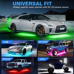 Underglow Car LED Lights Kit, RGBI Neon Accent Strip Lights, 16 Million Colors DIY & Music Mode with App Control, DC 12V Universal for Car