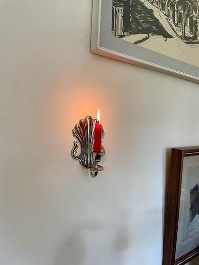 Antique Silver Colour Art Deco Style Retro Decor Scallop Shell Candle Sconce 1920s
