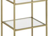 bathroom shelf, standing shelf, kitchen shelf, hallway shelf, living room shelf, plant shelf with 4 shelves made of tempered glass, stable, easy to assemble, living room, bedroom, office, gold-colored