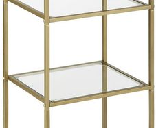 bathroom shelf, standing shelf, kitchen shelf, hallway shelf, living room shelf, plant shelf with 4 shelves made of tempered glass, stable, easy to assemble, living room, bedroom, office, gold-colored