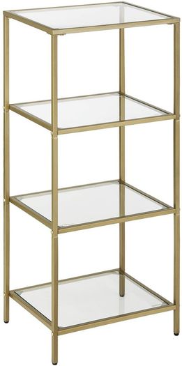 bathroom shelf, standing shelf, kitchen shelf, hallway shelf, living room shelf, plant shelf with 4 shelves made of tempered glass, stable, easy to assemble, living room, bedroom, office, gold-colored