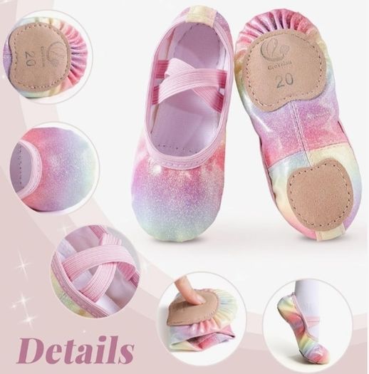 Ballet Shoes for Girls Leather Dance Slippers Soft Split Sole Ballet Flats with Cross Elastic Straps for Toddler Kids, Smooth Finish Wipe-Clean