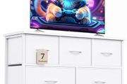 Chest of Drawers for Bedroom with 7 Drawers, Fabric Storage Drawer, Tall White Hallway Storage Unit