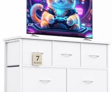 Chest of Drawers for Bedroom with 7 Drawers, Fabric Storage Drawer, Tall White Hallway Storage Unit