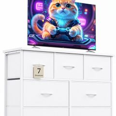 Chest of Drawers for Bedroom with 7 Drawers, Fabric Storage Drawer, Tall White Hallway Storage Unit