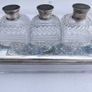 Victorian Sterling Silver Birmingham, Chester Hallmarked Antique Silver Lidded Cut Glass Dressing Table Set of Scent Bottles and Trinket Box Image 2