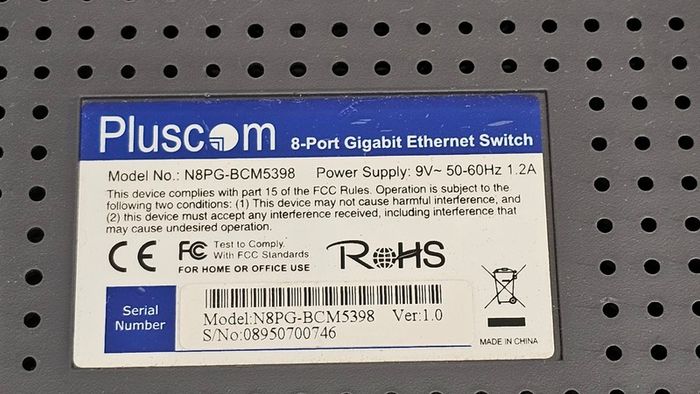 Pluscom 8-Port Gigabit Ethernet Switch Hub N8PG-BCM5398
