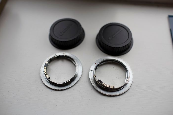 2x Nikon F Lens to Canon EOS (EF/EF-S) Mount Adapters with AF Confirm Chip + Rear Caps