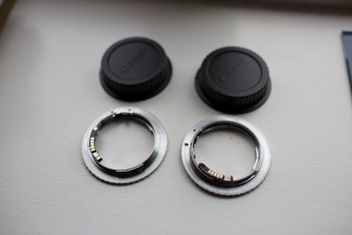 2x Nikon F Lens to Canon EOS (EF/EF-S) Mount Adapters with AF Confirm Chip + Rear Caps